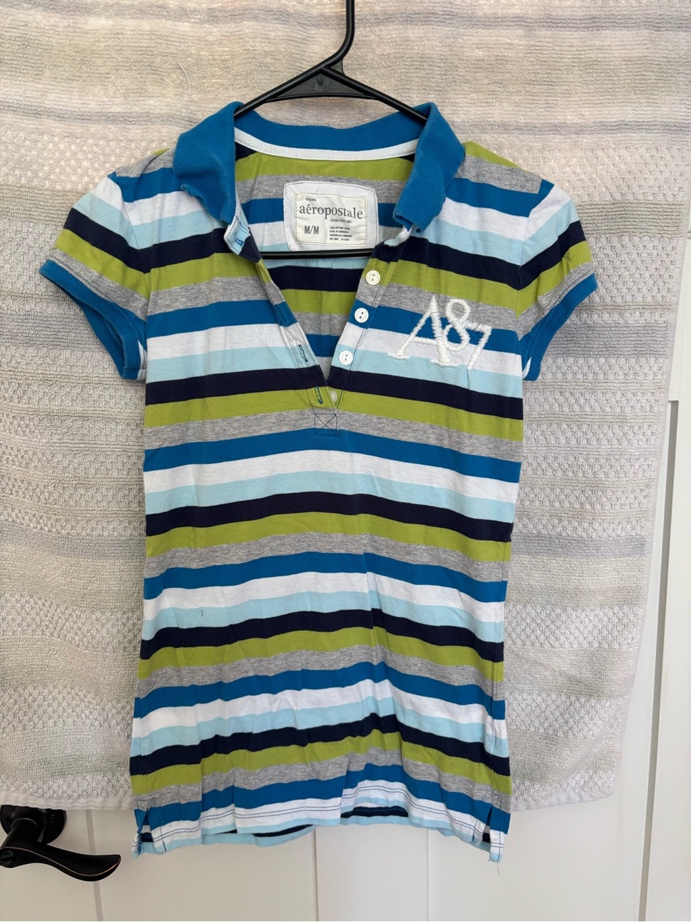 Aeropostale womens Blue & Green Striped Polo Shirt